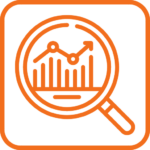 Icon of a magnified glass with chart for CRI - Risk Management Services